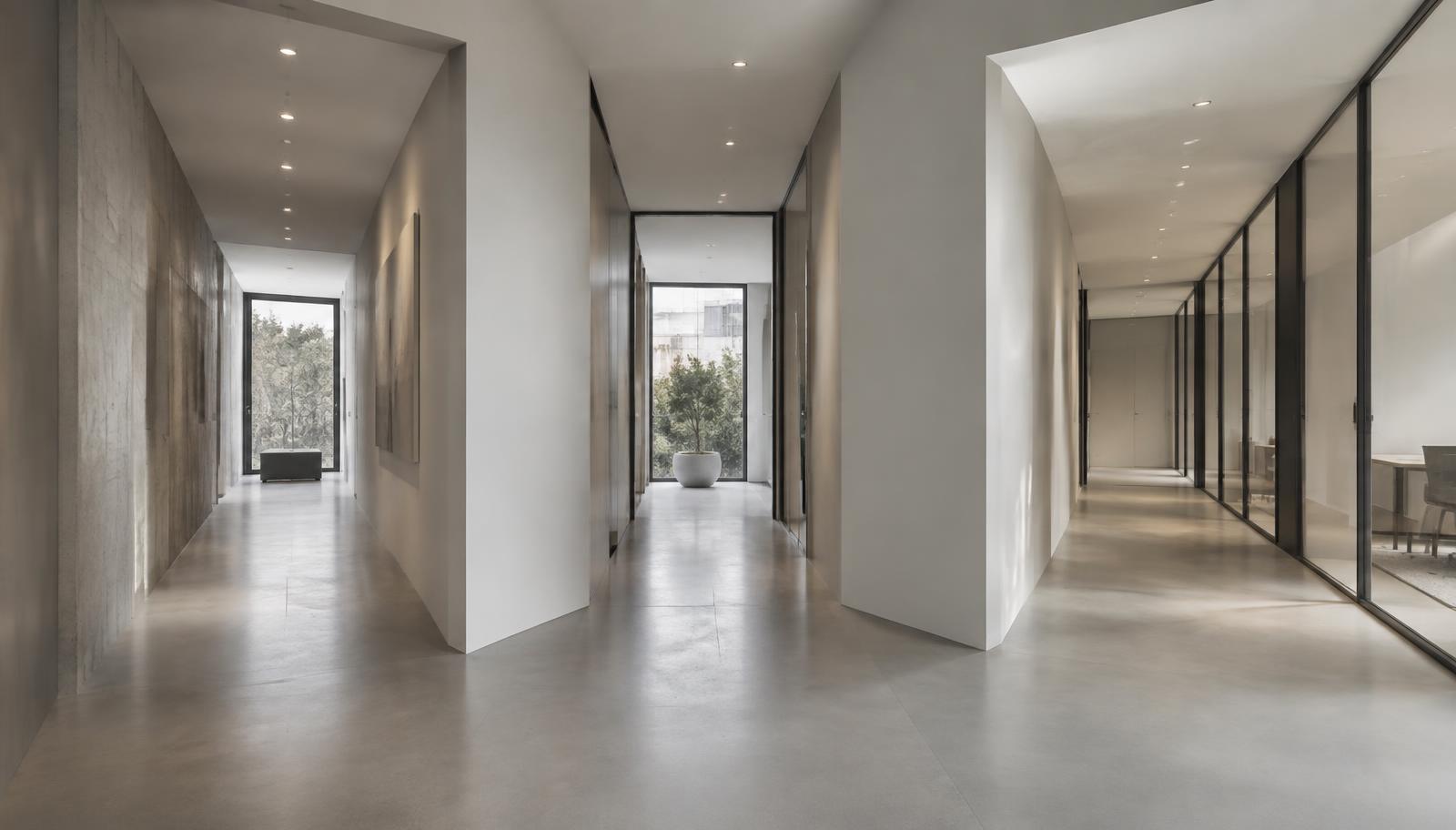 Three parallel corridors in a modern office building